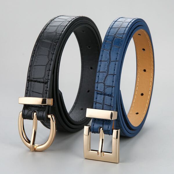 

2pcs Men Crocodile Pattern Belt, Multicolor