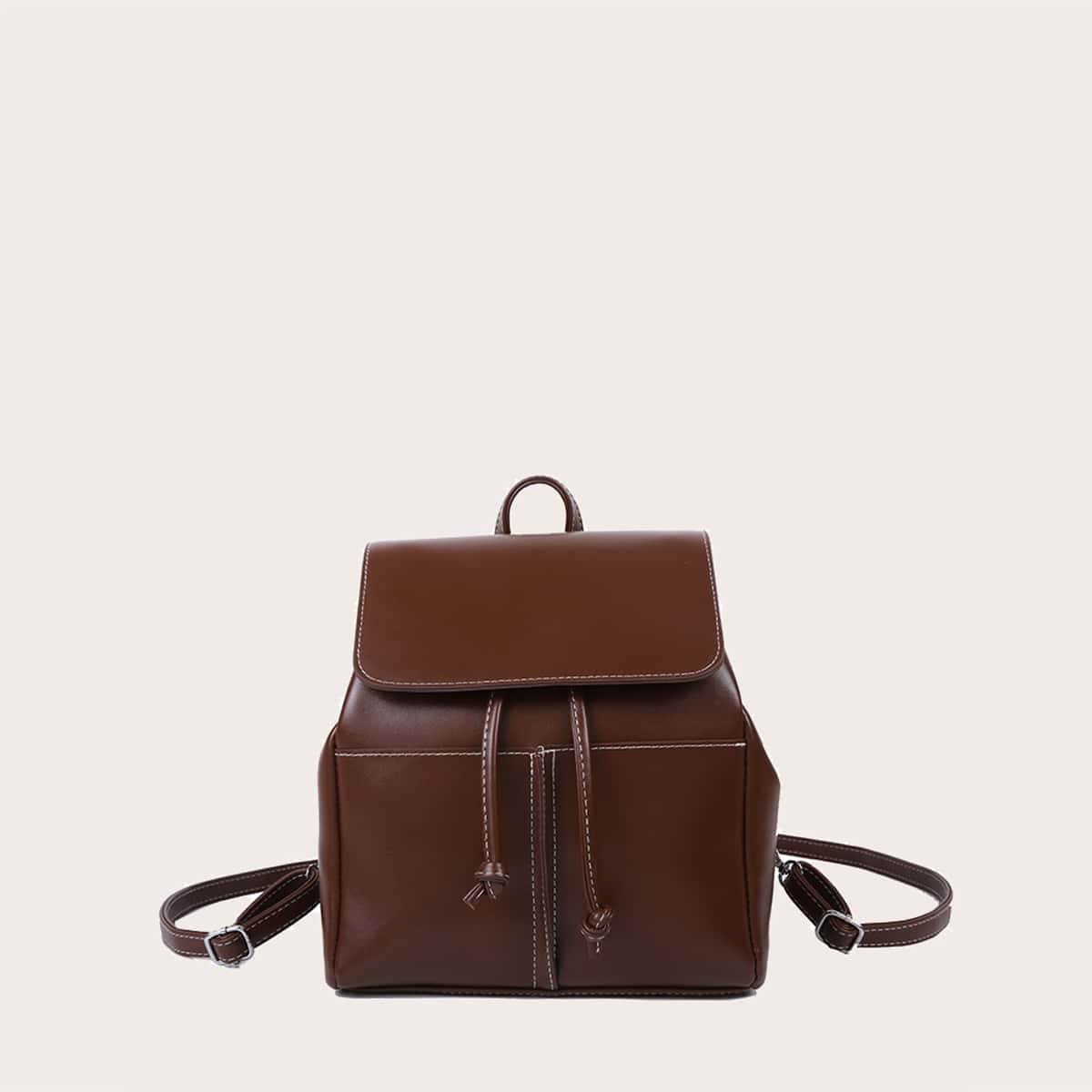 

Stitch Detail Drawstring Backpack, Brown