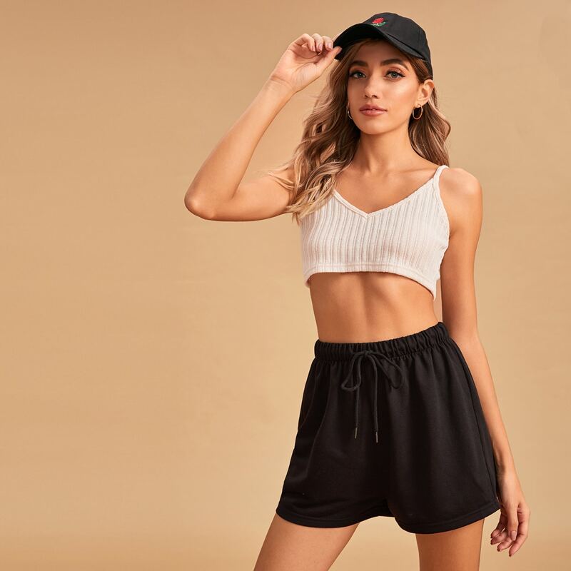 

Double V Neck Cami Top & Shorts Set, Multicolor