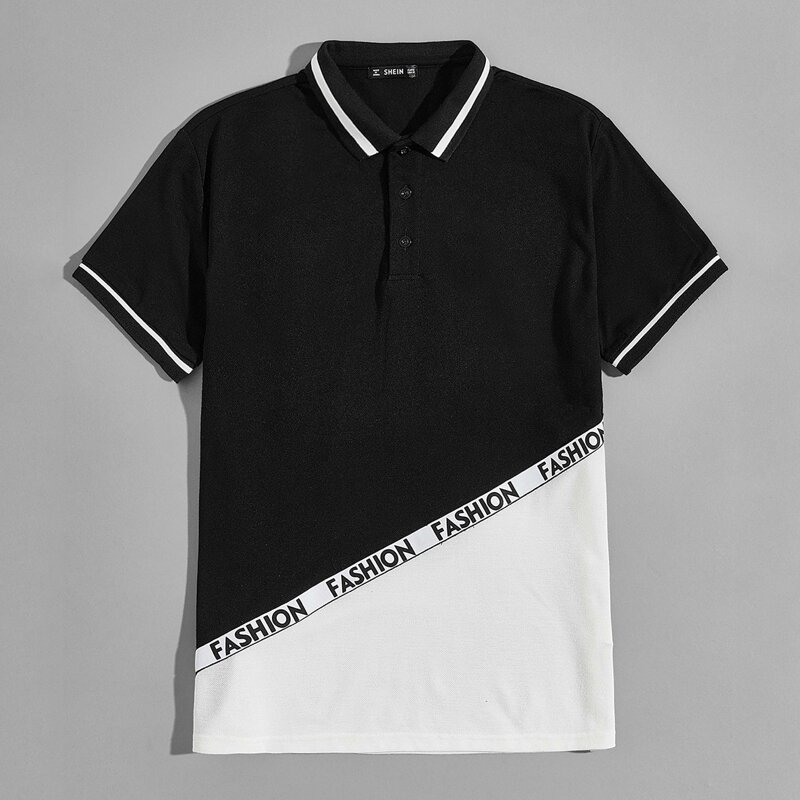 

Guys Letter Graphic Two Tone Polo Shirt, Black
