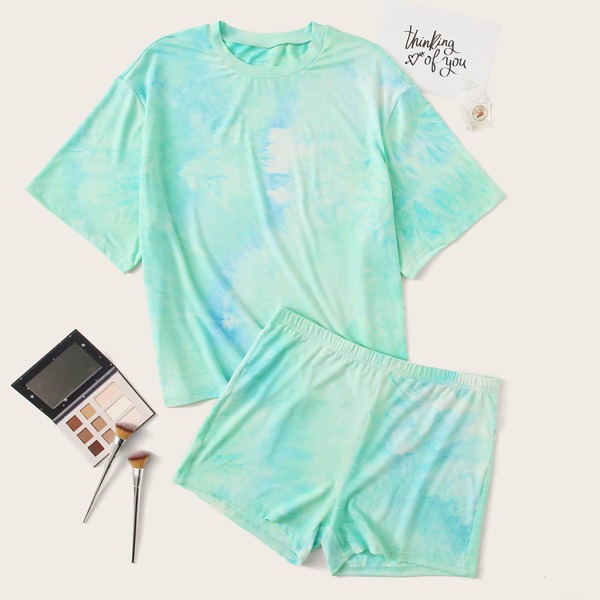

Plus Tie Dye Print PJ Set, Green