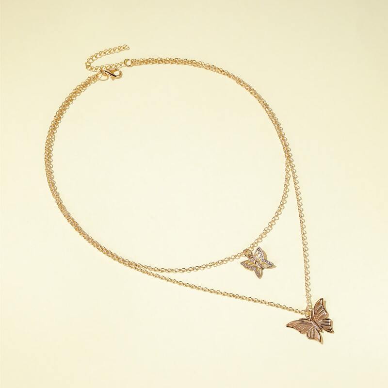 

Butterfly Charm Layered Necklace, Gold