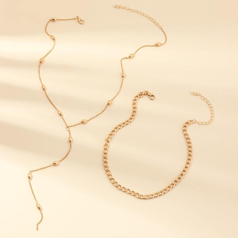 

2pcs Simple Solid Necklace, Gold