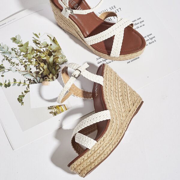 

Woven Strap Espadrille Wedges, White