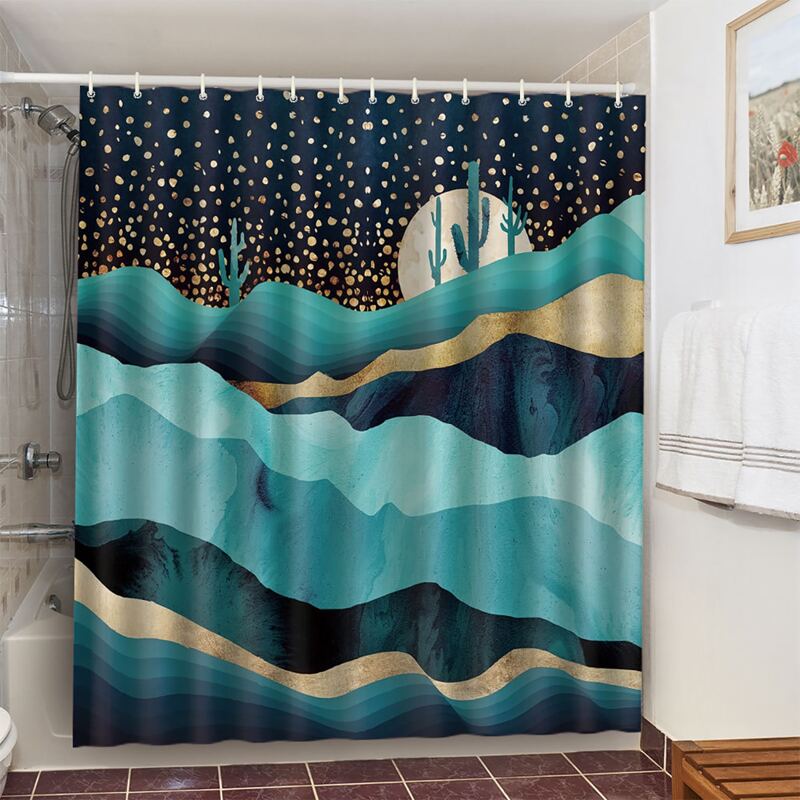 

Graphic Shower Curtain With 12hooks, Multicolor