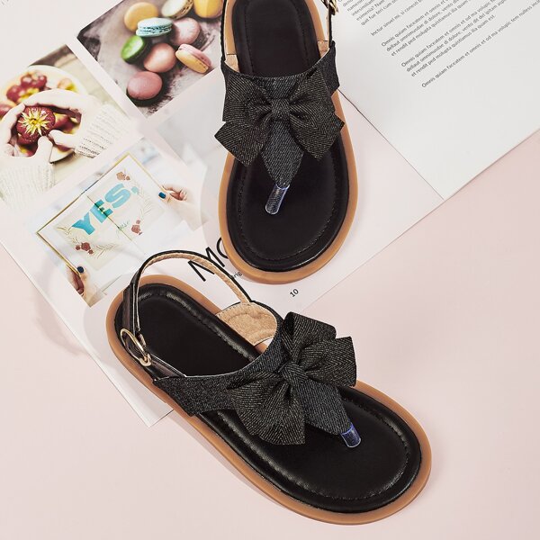 

Toddler Girls Toe Post Bow Decor Sandals, Black