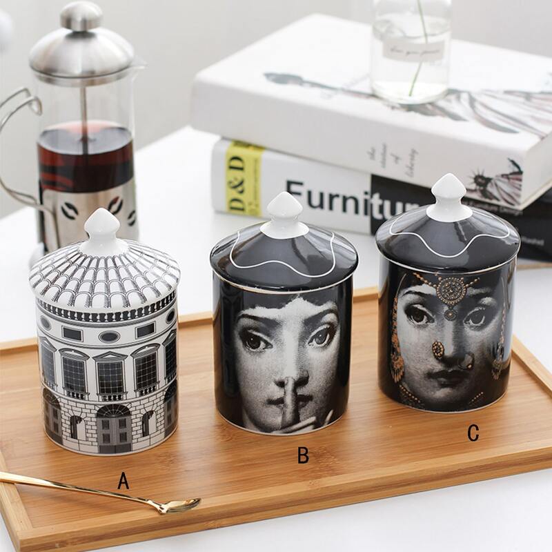 

1pc Figure & Building Print Tea Cup With 1pc Lid, Black and white