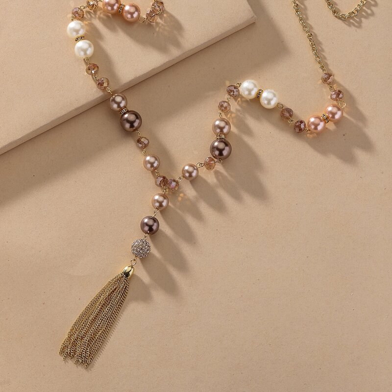 

Tassel Charm Necklace, Pink