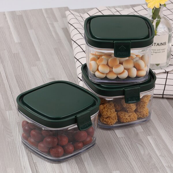 

1pc Clear Square Food Storage Box, Green