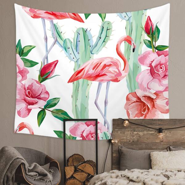 

Flamingo Print Tapestry, Multicolor