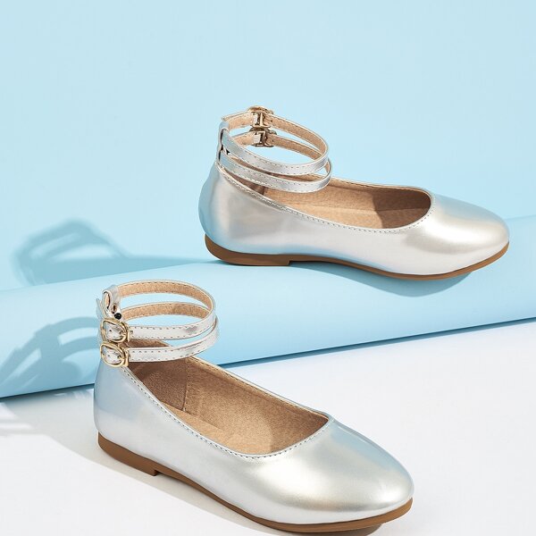 

Toddler Girls Metallic Ankle Strap Flats, Silver