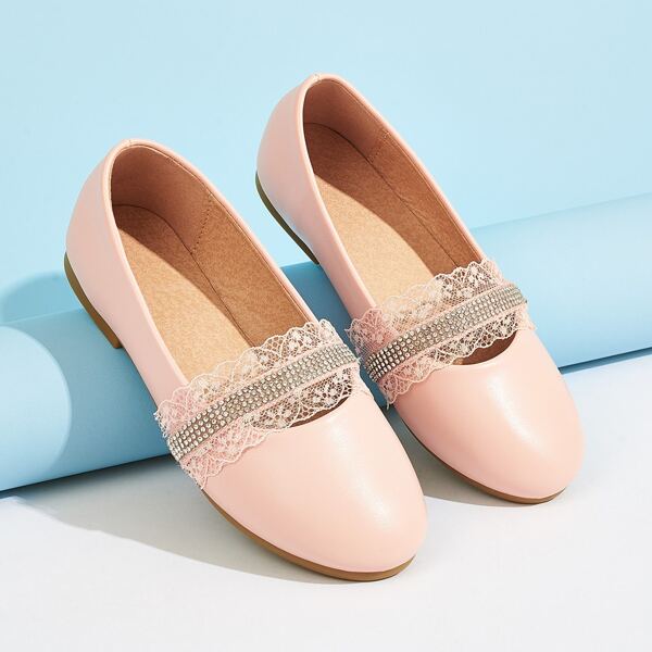 

Toddler Girls Rhinestone Lace Decor Flats, Pink