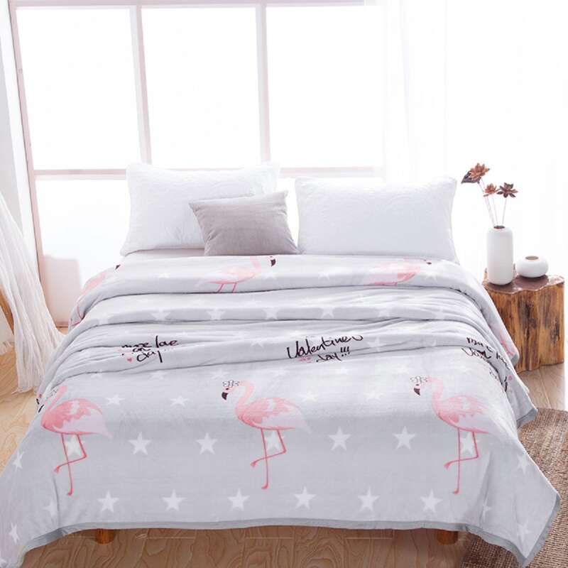 

Flamingo Print Blanket, Grey