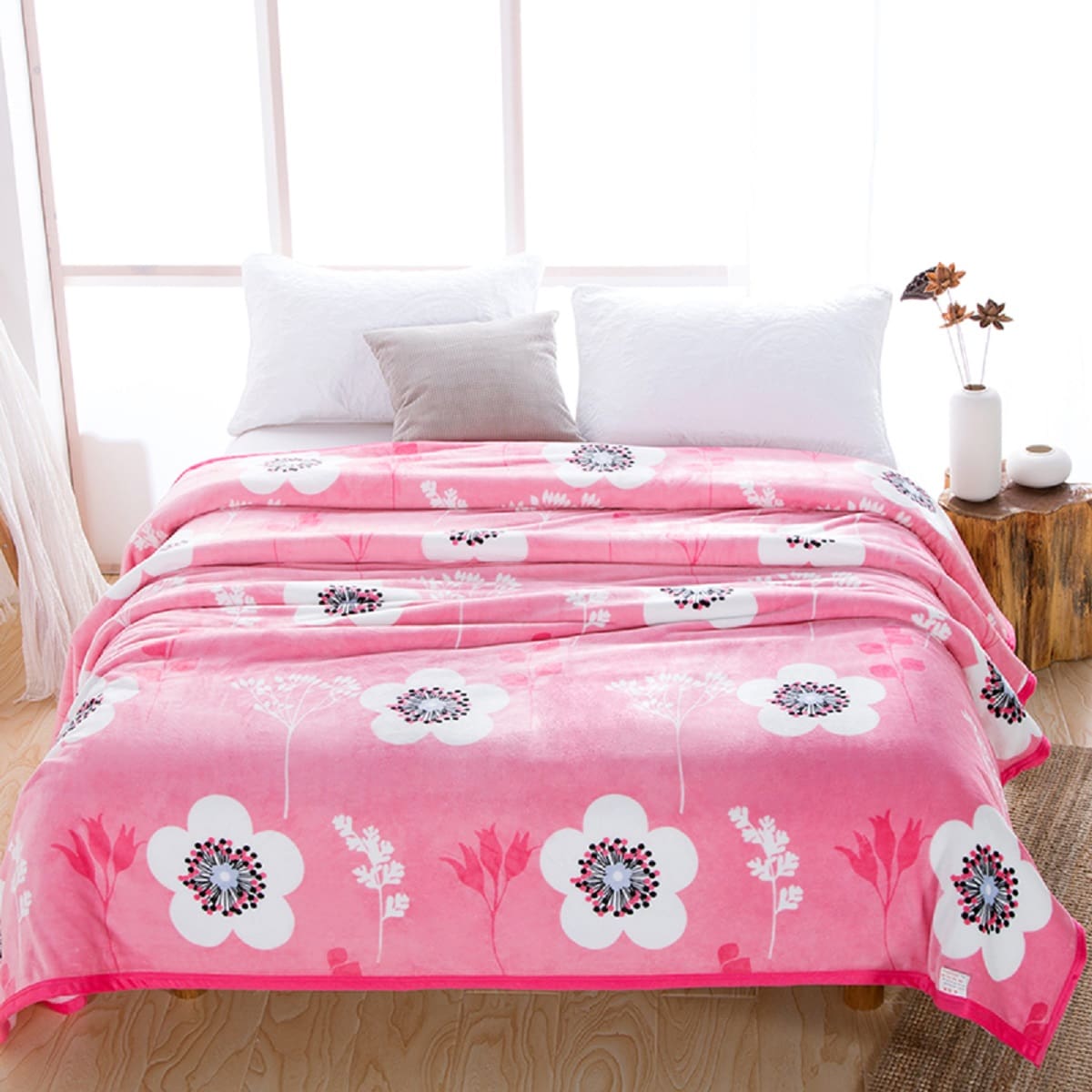 

Flower Print Blanket, Pink