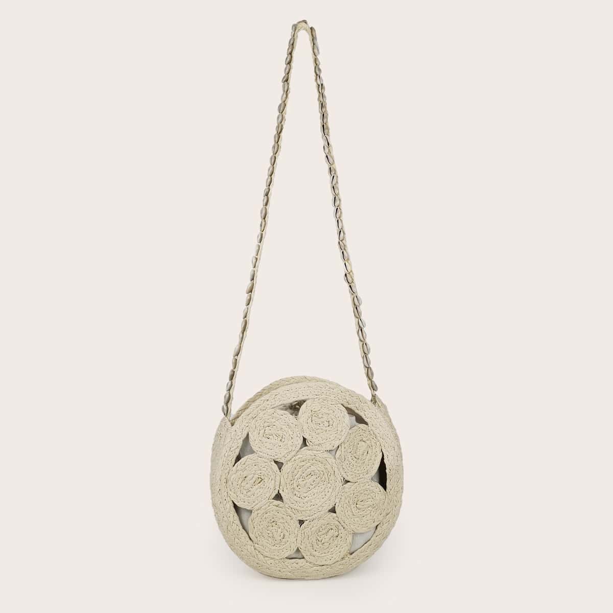 

Braided Round Shaped Crossbody Bag, Beige