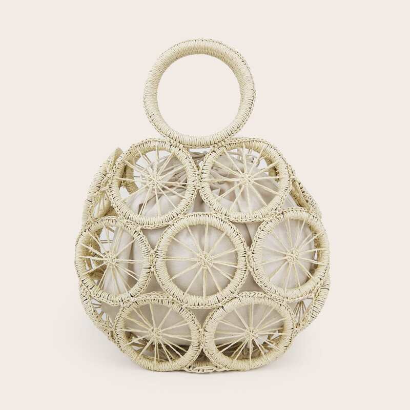 

Braided Satchel Bag With Inner Pouch, Beige