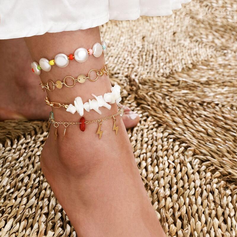 

4pcs Lightning Charm Anklet, Multicolor