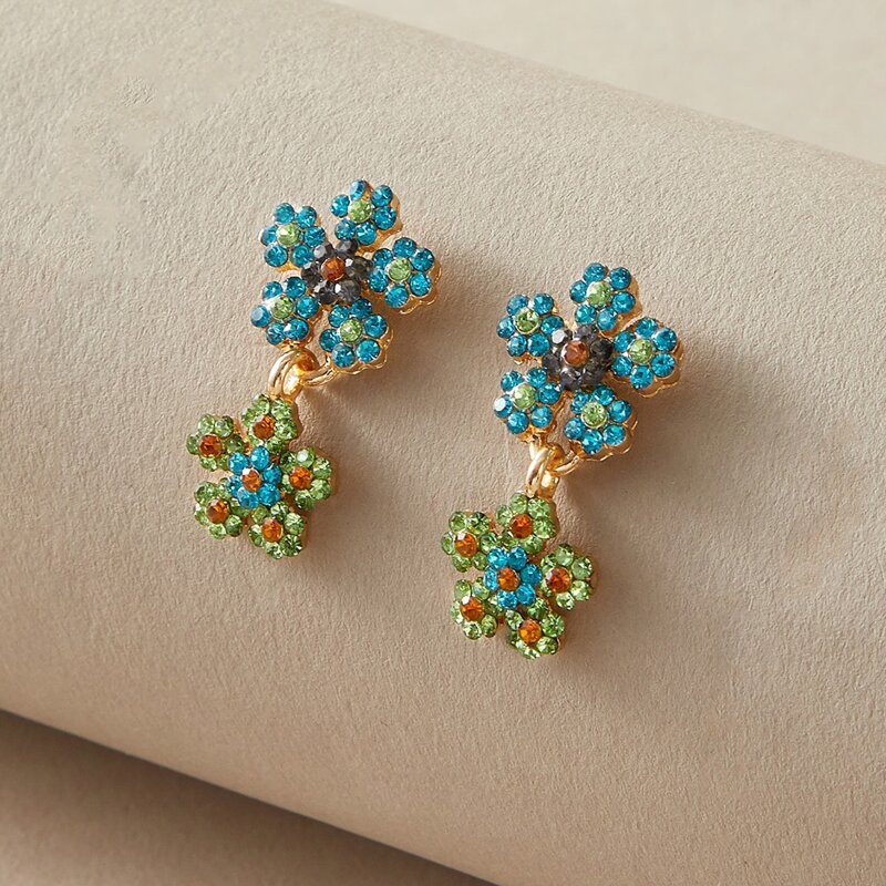 

Rhinestone Flower Earrings, Multicolor