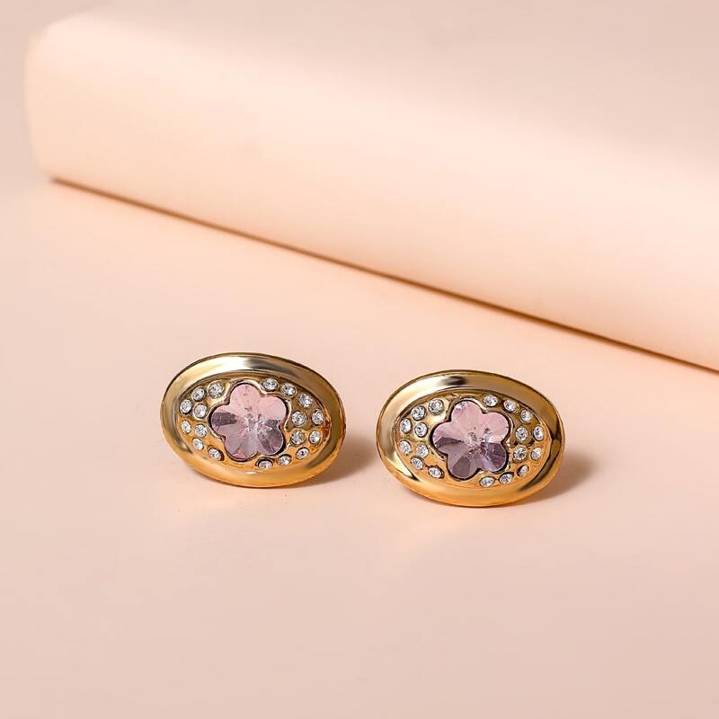 

Rhinestone Engraved Stud Earrings, Pink