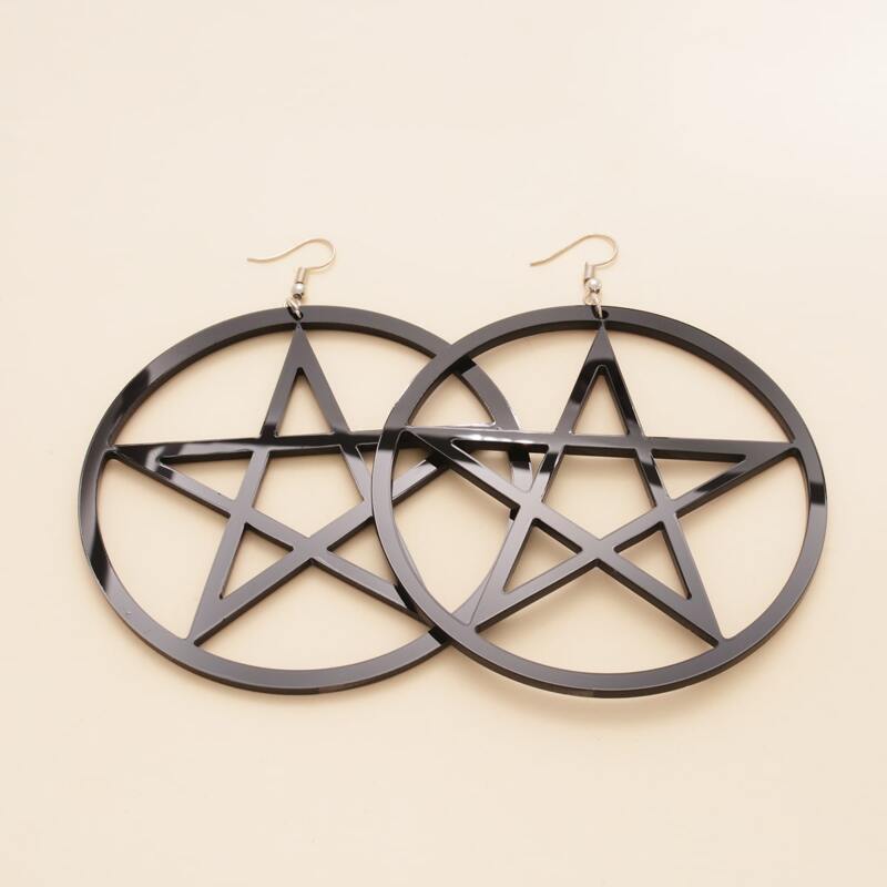 

Star Round Earrings, Black