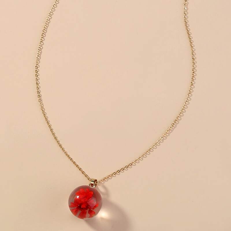 

Flower Charm Necklace, Red
