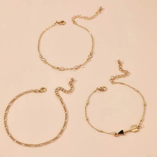 

3pcs Arrow Decor Anklet, Gold