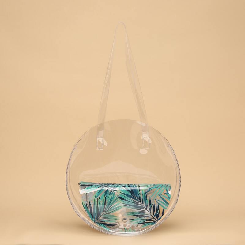 

2pcs Clear Tote Bag With Tropical Crossbody Bag, Green