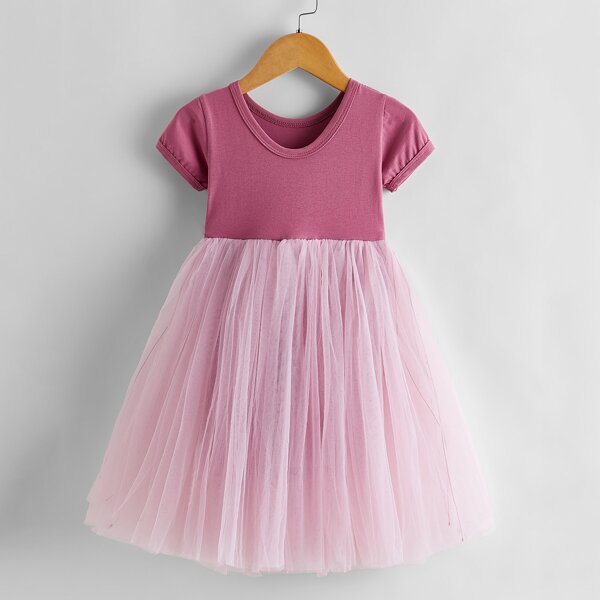 

Toddler Girls Mesh Hem Dress, Pink