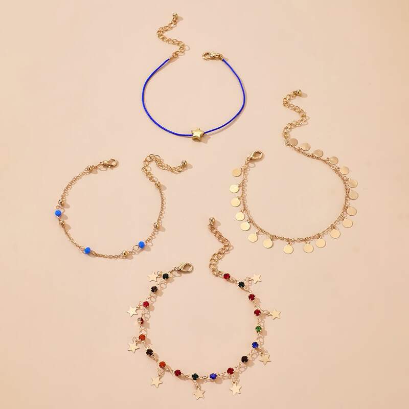 

4pcs Star Charm Anklet, Multicolor