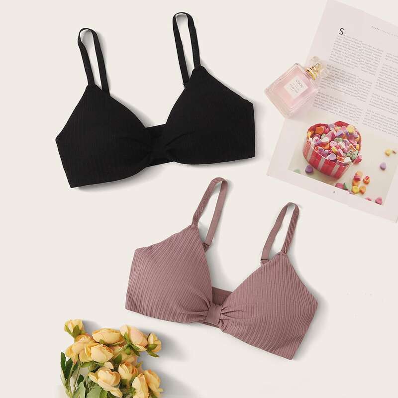 

2pack Ribbed Bra Set, Multicolor
