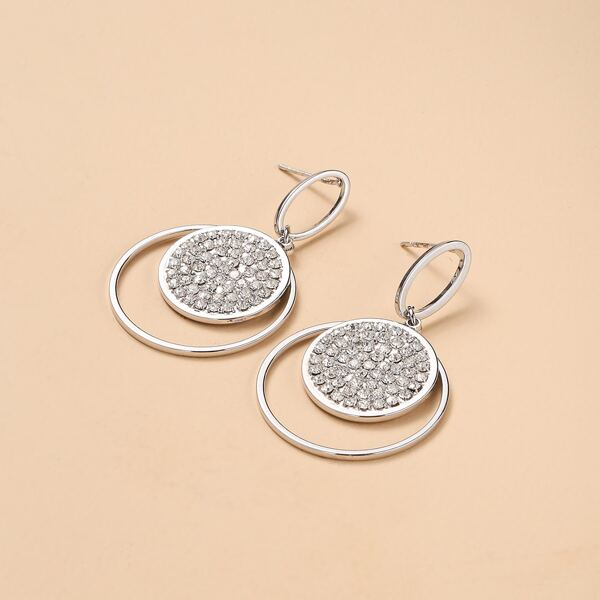 

Rhinestone Engraved Drop Earrings, Silver