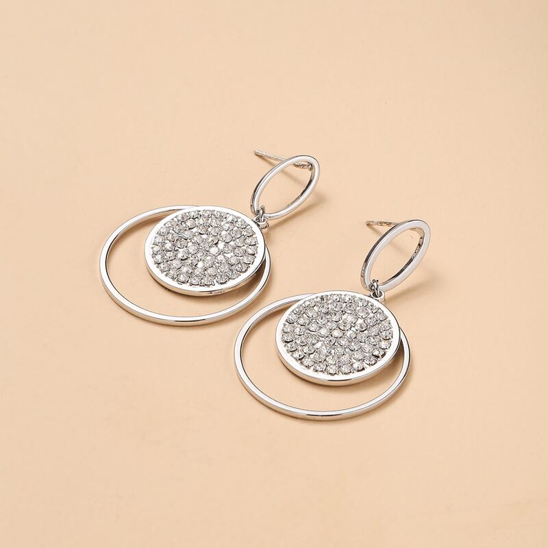 

Rhinestone Engraved Drop Earrings, Silver