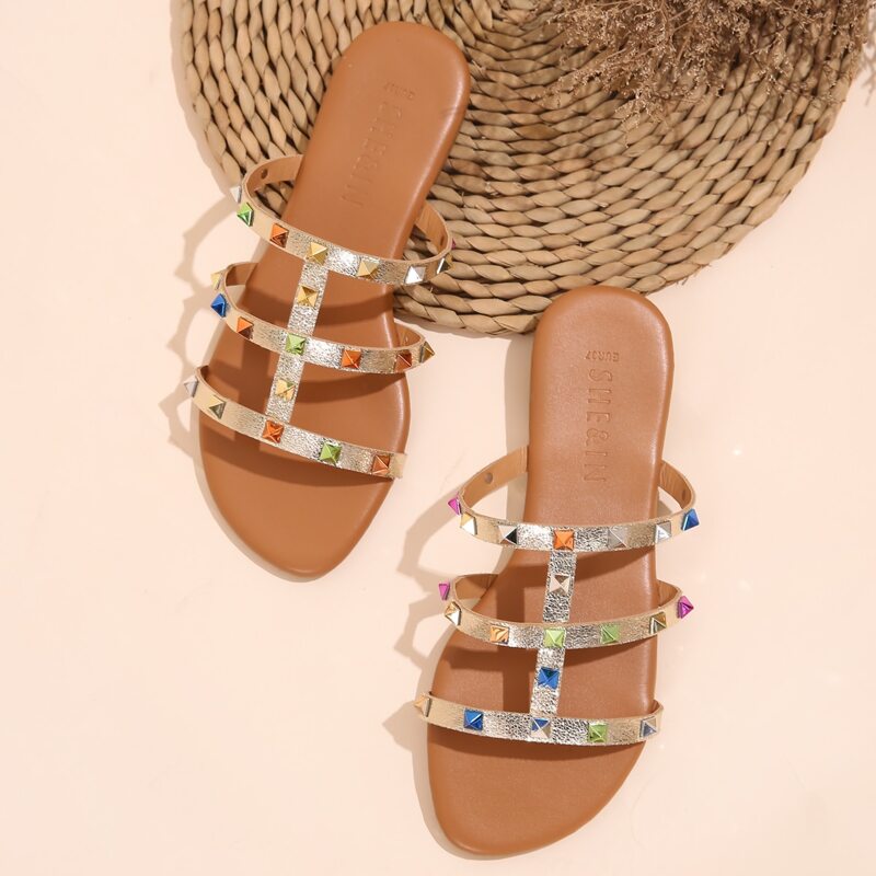 

Spiked Decor Gladiator Sliders, Gold