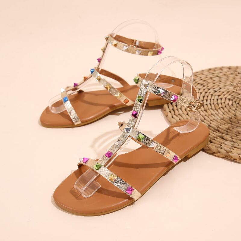 

Spiked Decor Gladiator Sandals, Khaki