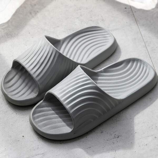 

Men Open Toe Textured Slippers, Grey
