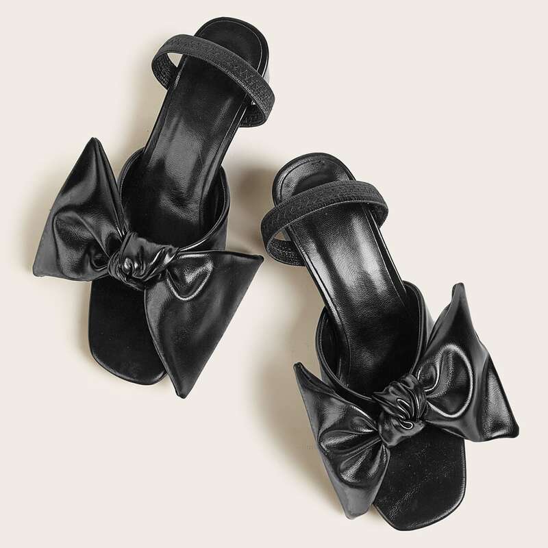 

Bow Decor Block Heeled Mules, Black