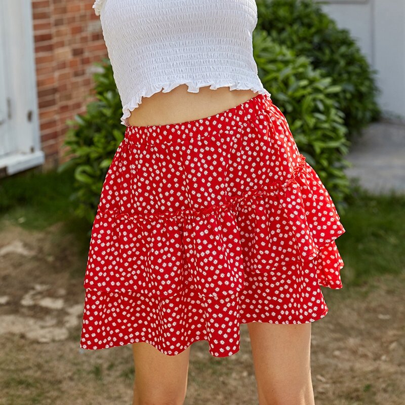 

Ditsy Floral Tiered Red Skirt