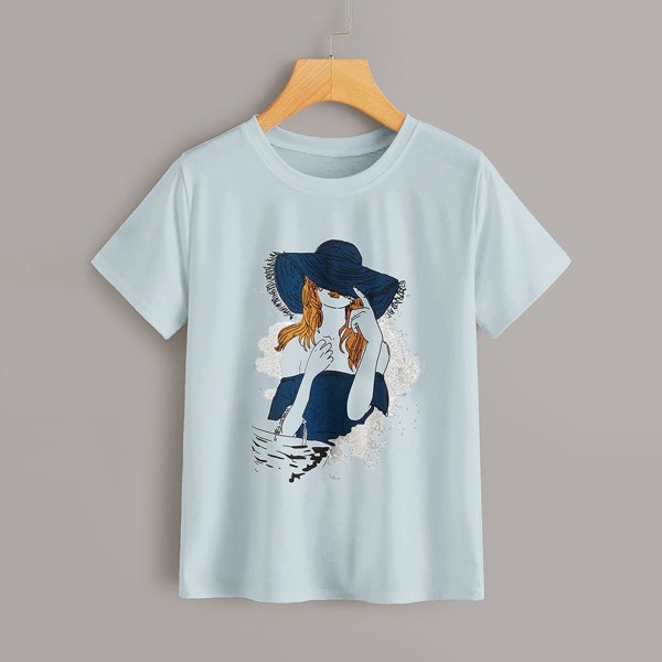 

Figure Graphic Round Neck Tee, Blue pastel