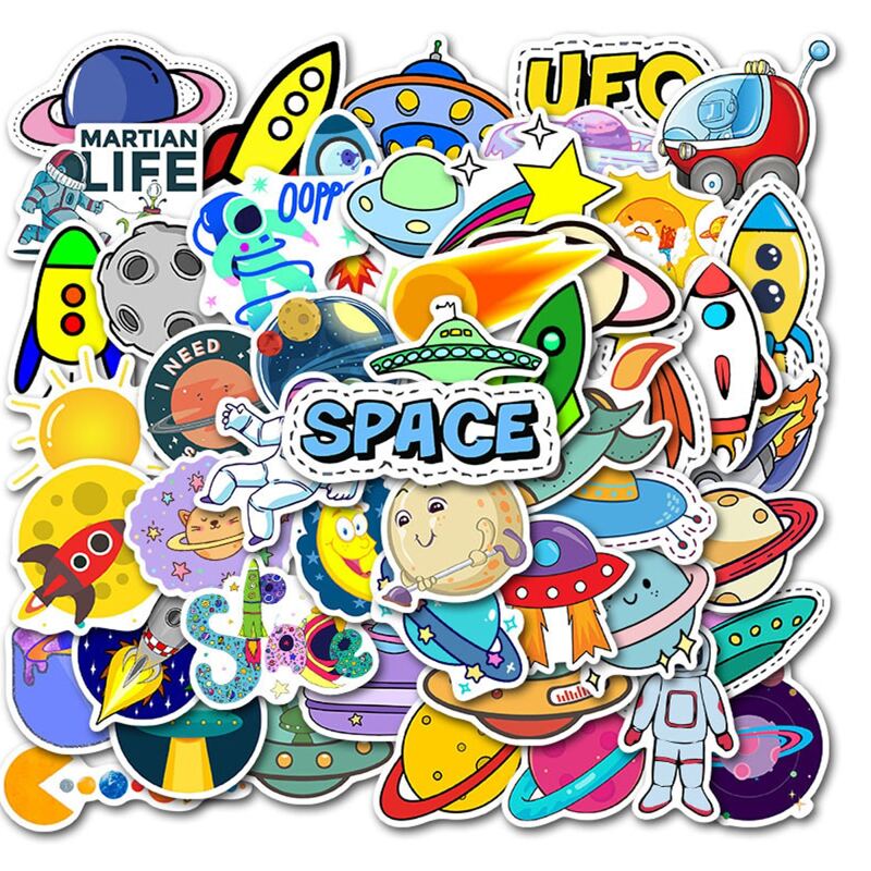 

50pcs Planet Print Sticker, Multicolor