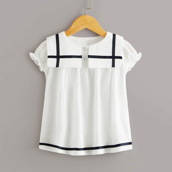 

Toddler Girls Sailor Neck Contrast Tape Dress, White