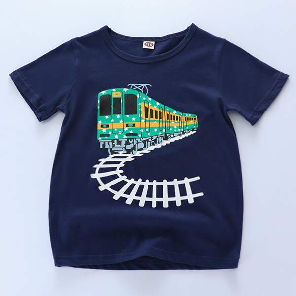 

Toddler Boys Cartoon Train Print Tee, Navy blue