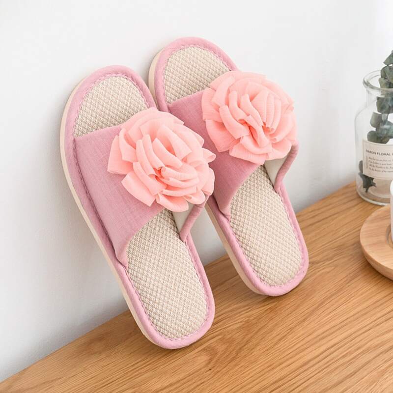 

Open Toe Floral Appliques Slippers, Pink