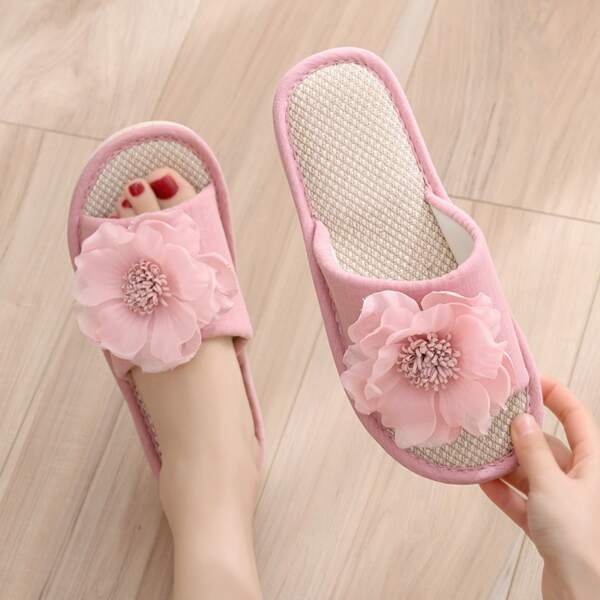 

Шлепанцы с цветочной аппликацией, Розовые