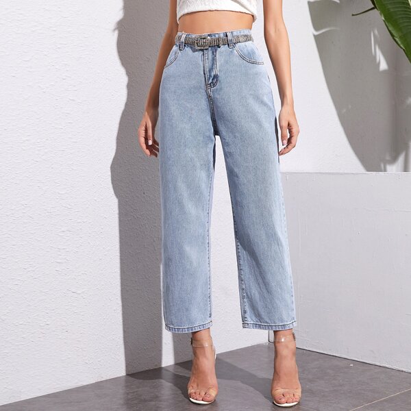 

Frayed Baggy Jeans Without Belt, Blue