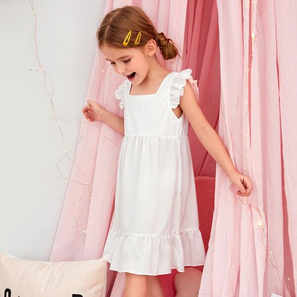 

Toddler Girls Solid Ruffle Trim Night Dress, White