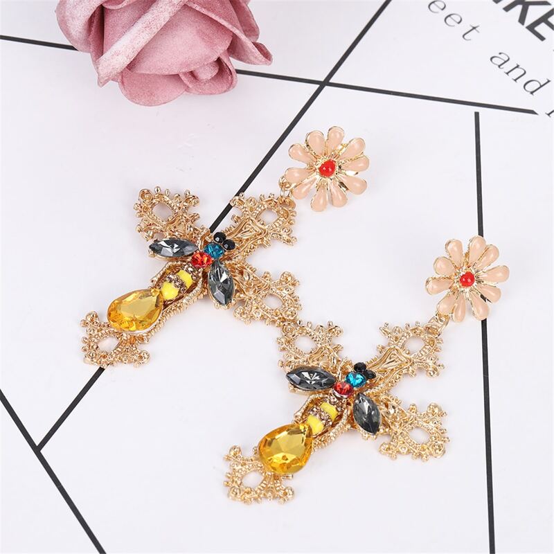 

Cross Charm Drop Earrings, Multicolor