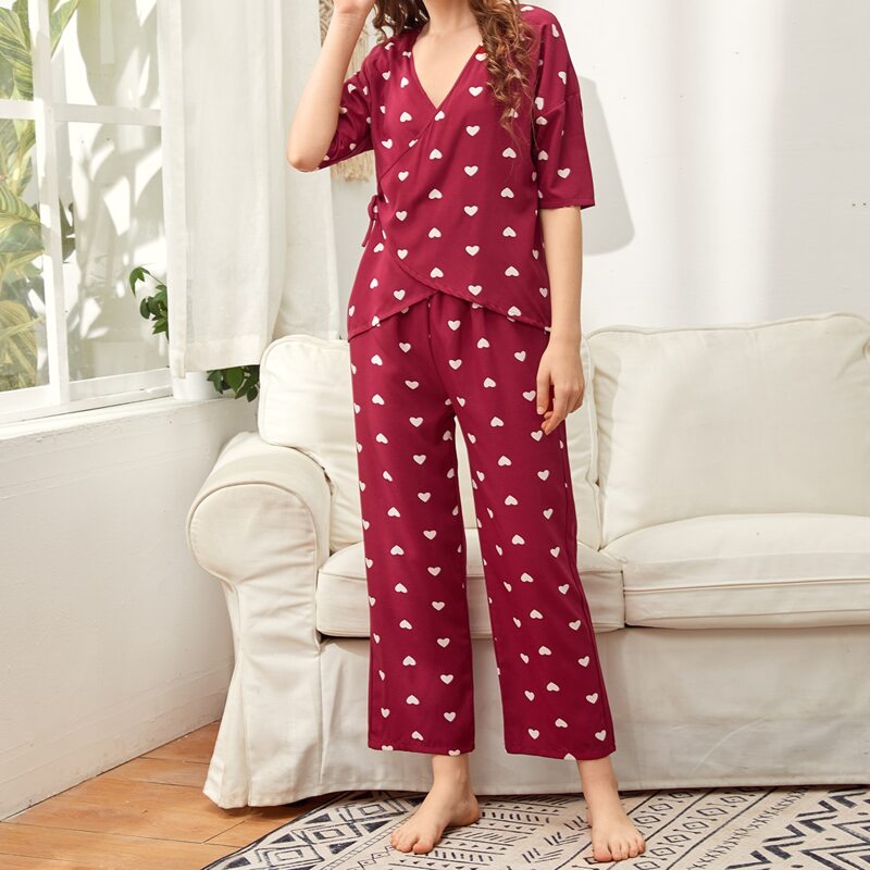 

Confetti Heart Print PJ Set, Burgundy