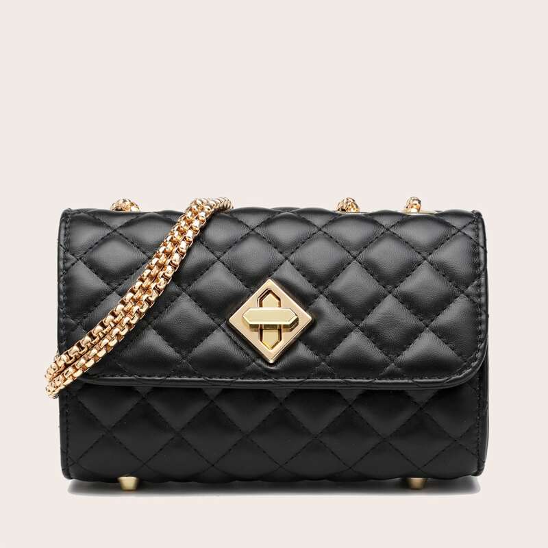 

Quilted Flap Chain Crossbody Bag, Black