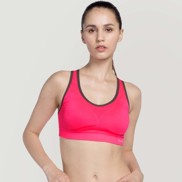 

Contrast Binding Cutout Racerback Sports Bra, Pink