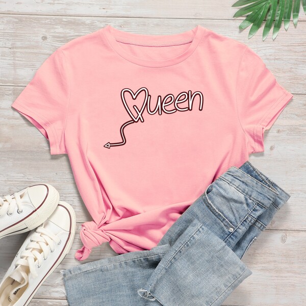

Letter & Heart Print Tee, Pink